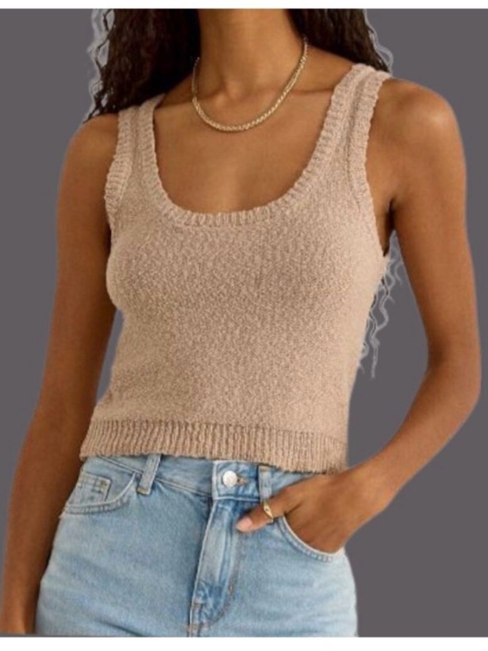 Z Supply Sloane Textured Scoop Neck Tank | Size L | Taupe | Slightly Cropped